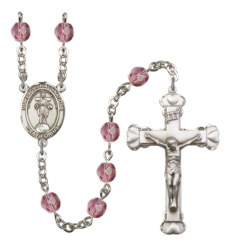 Our Lady of All Nations Engravable Rosary with Amethyst Beads