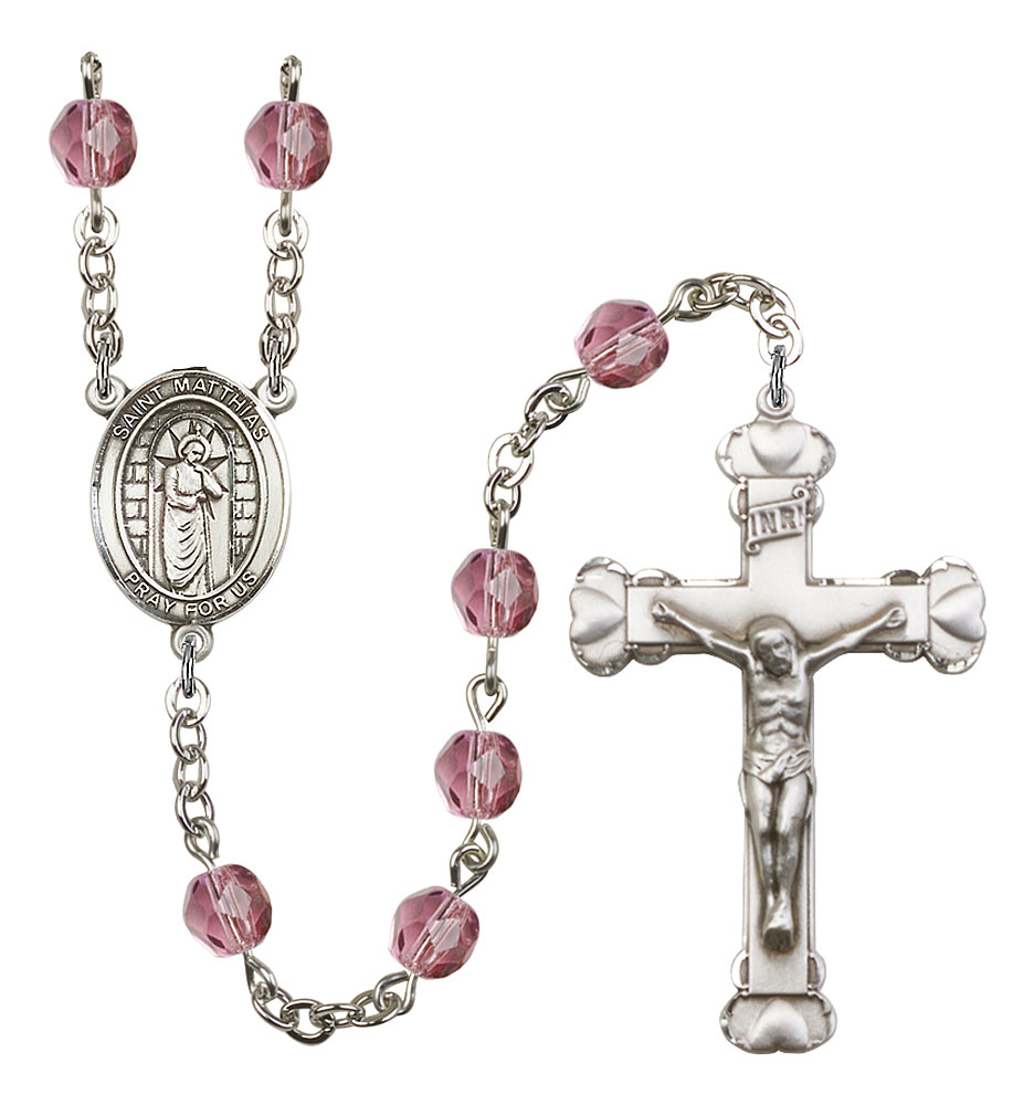 Saint Matthias the Apostle Engravable Rosary with Amethyst Beads