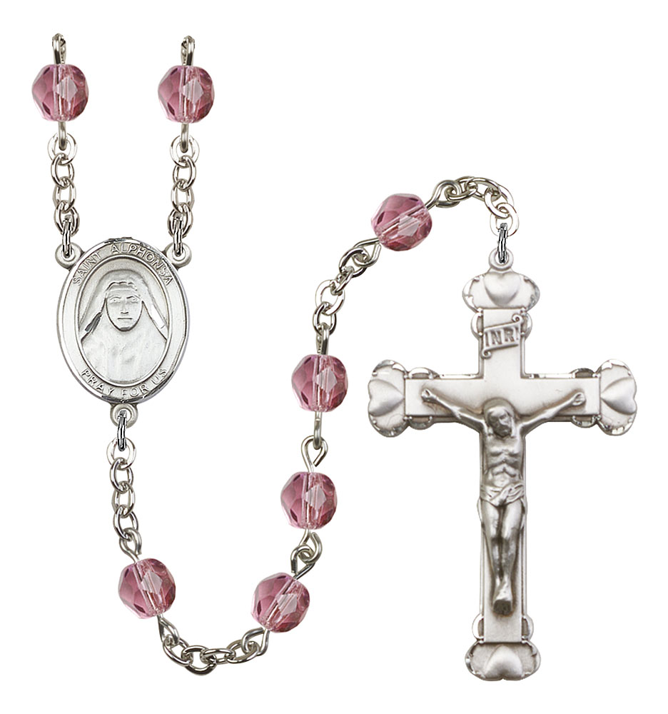 Saint Alphonsa of India Engravable Rosary with Amethyst Beads