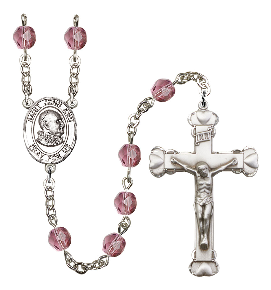 Saint John XXIII Engravable Rosary with Amethyst Beads