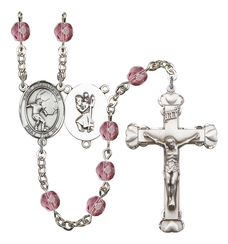 Saint Christopher and Soccer Rosary with Amethyst Beads