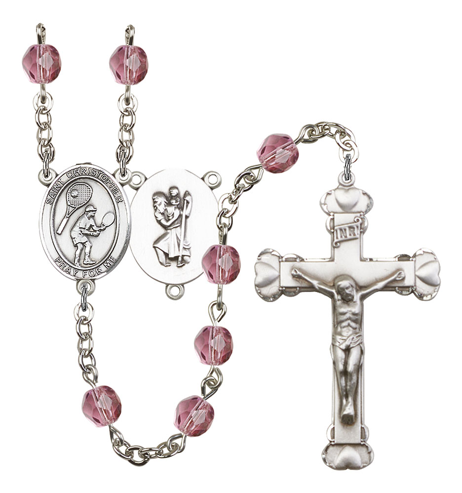 Saint Christopher and Tennis Rosary with Amethyst Beads