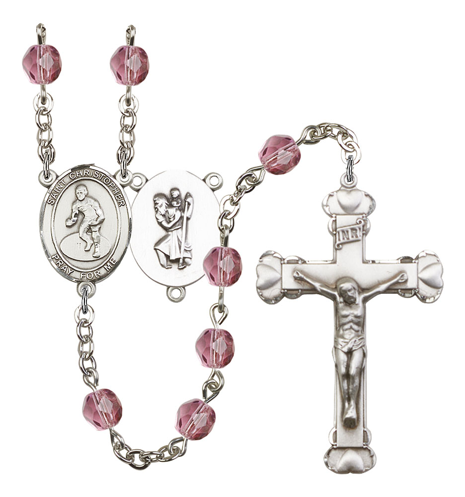 Saint Christopher and Wrestling Rosary with Amethyst Beads