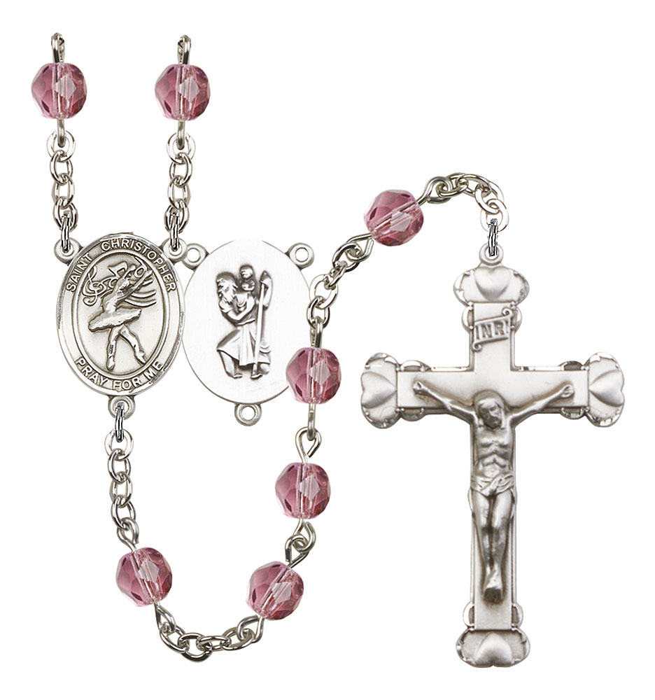 Saint Christopher and Dance Rosary with Amethyst Beads