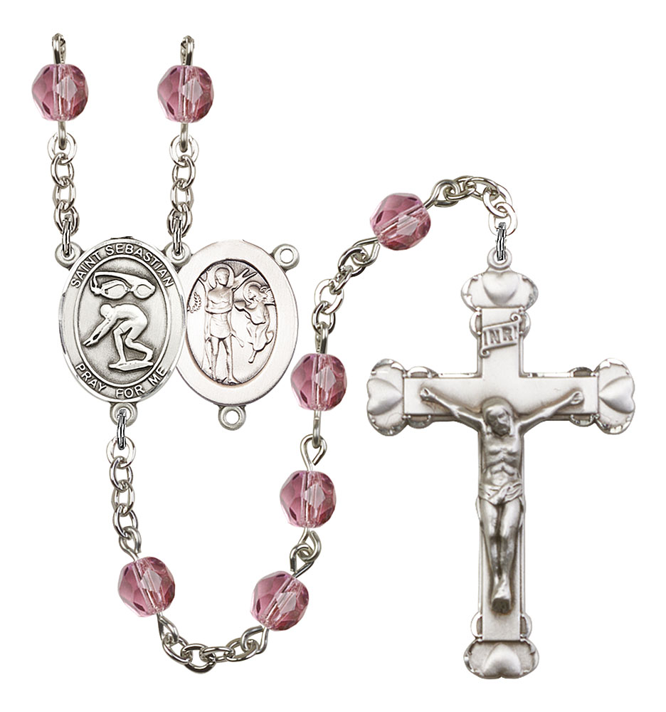 Saint Sebastian and Swimming Rosary with Amethyst Beads