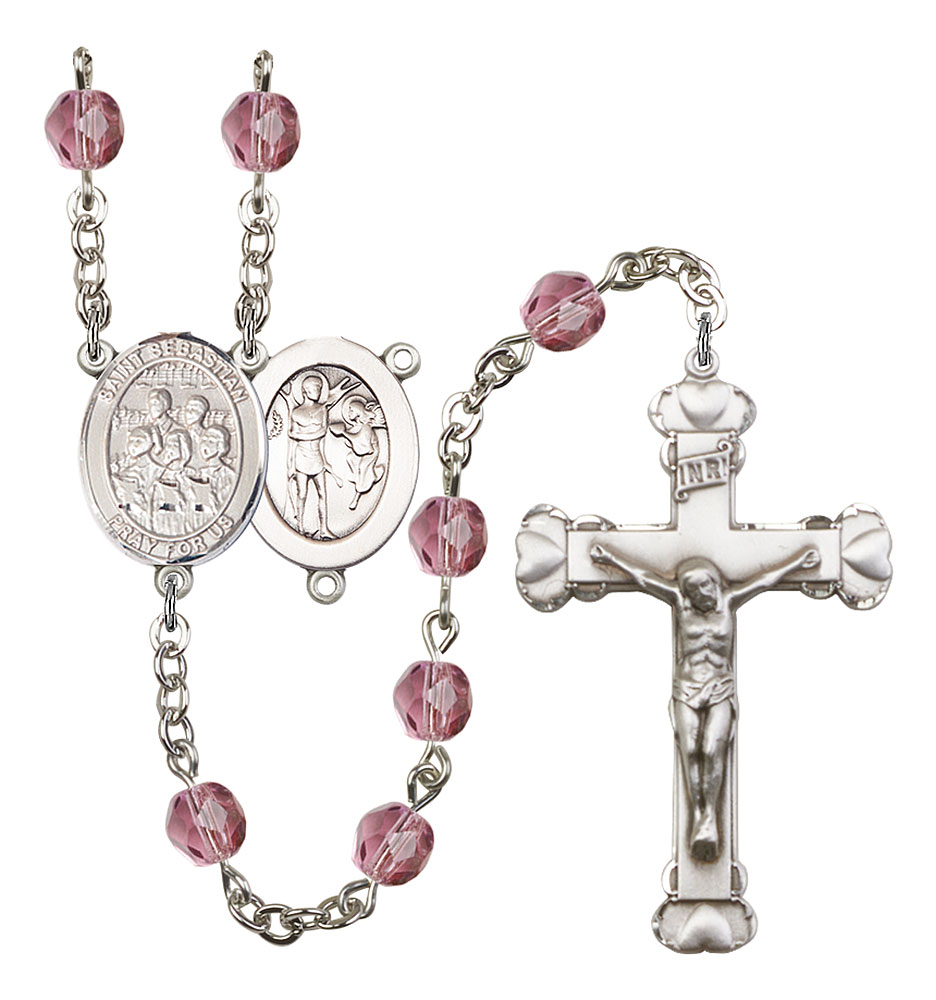 Saint Sebastian and Choir Rosary with Amethyst Beads