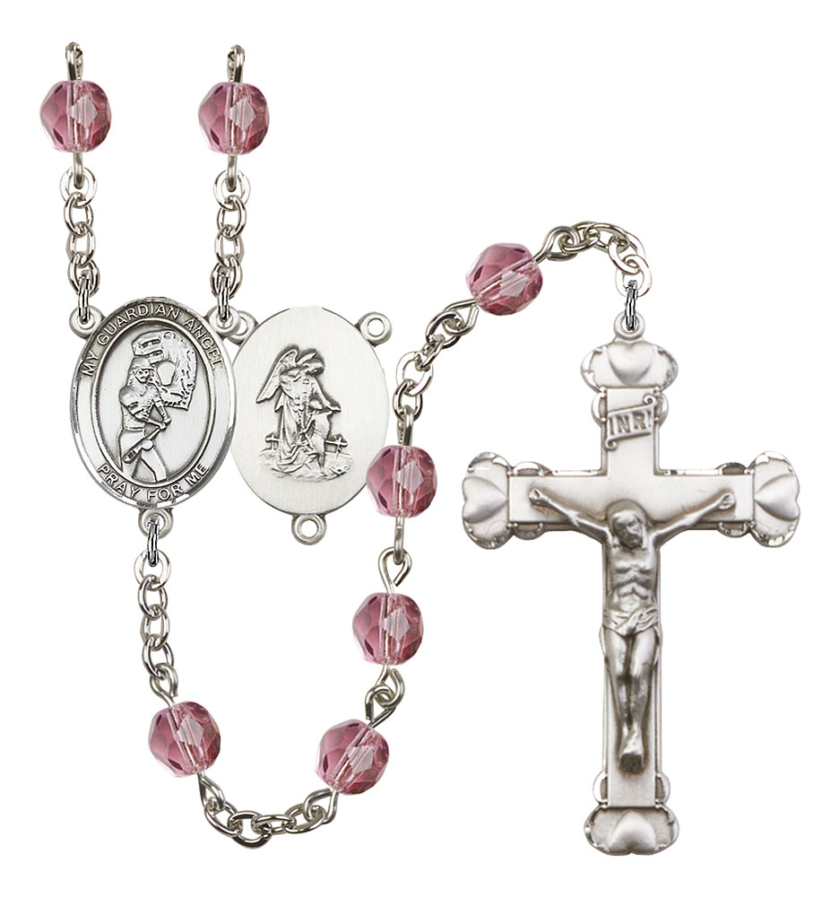 Softball and Guardian Angel Rosary with Amethyst Beads