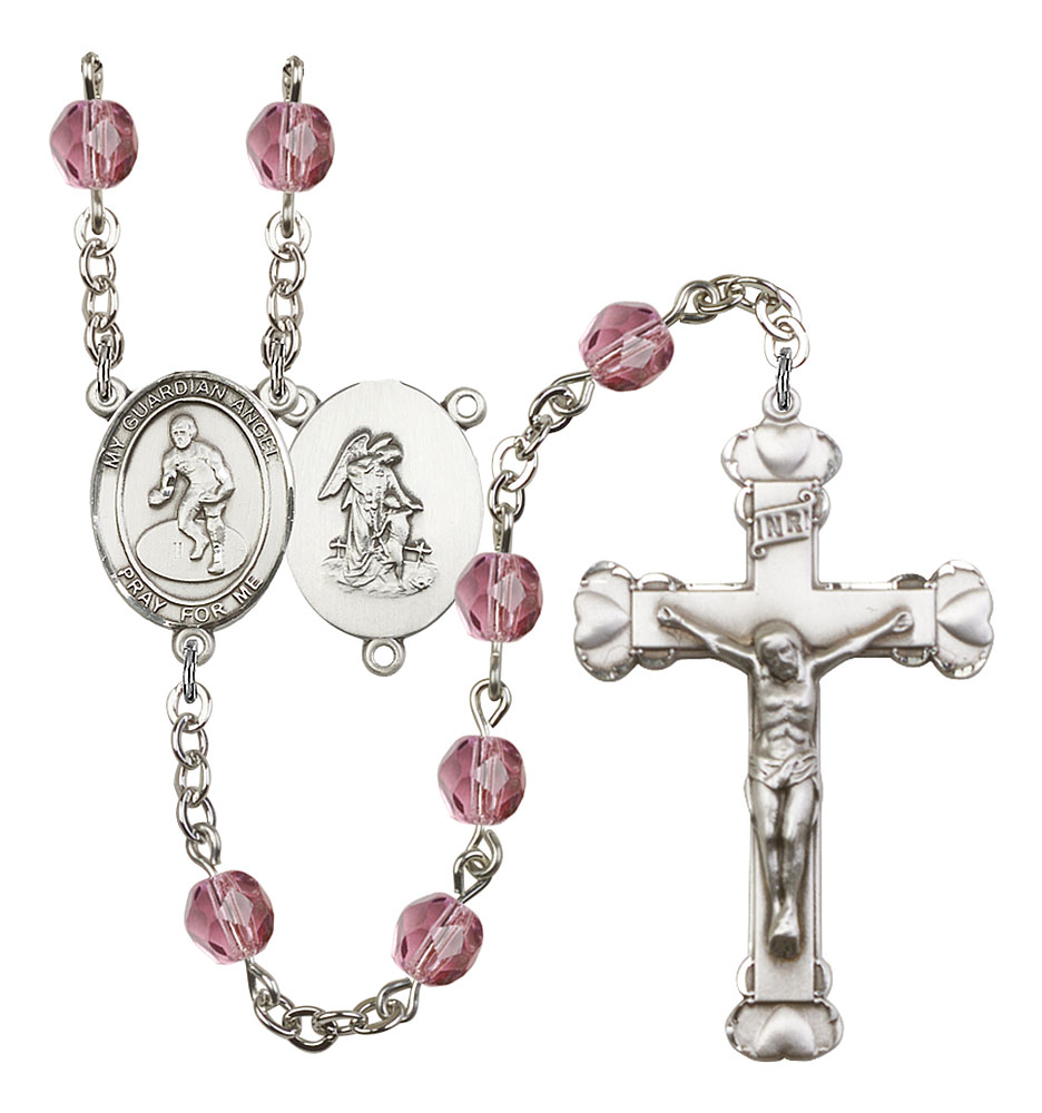 Guardian Angel and Wrestling Rosary with Amethyst Beads