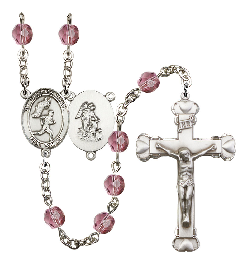 Guardian Angel and Men's Track & Field Rosary with Amethyst Beads