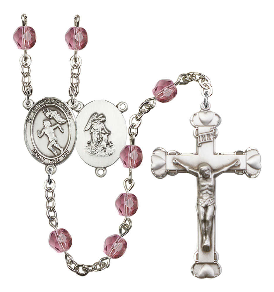Guardian Angel and Track&Field Rosary with Amethyst Beads