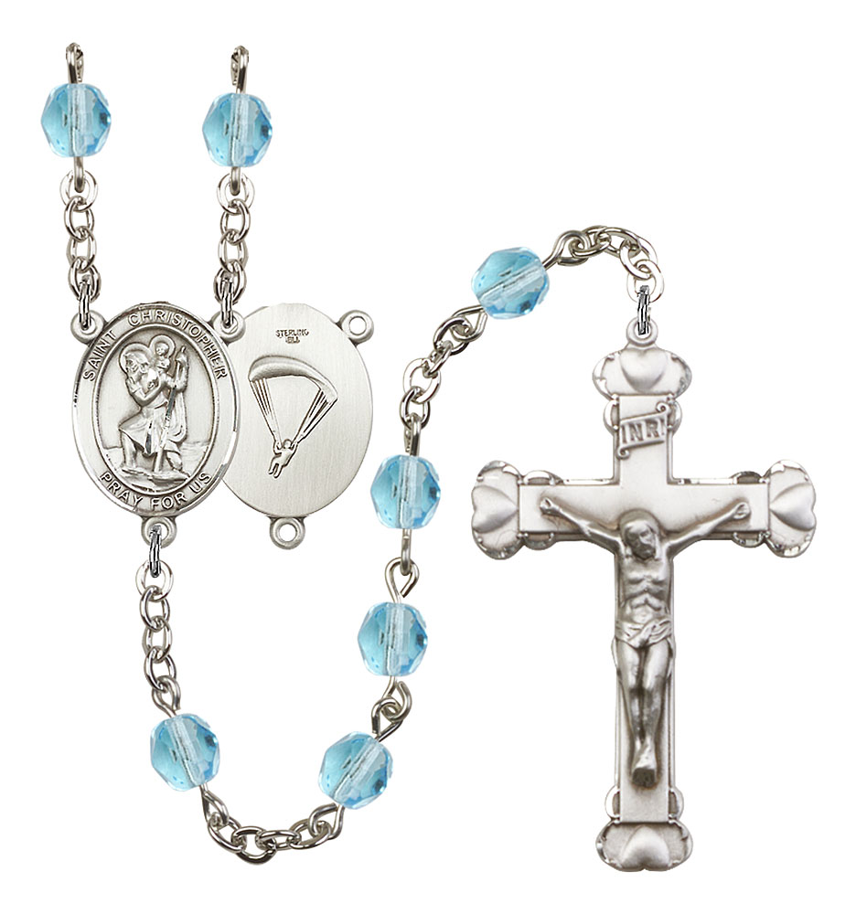 Saint Christopher and Paratrooper Rosary with Aqua Beads