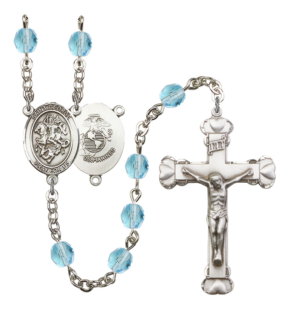 Saint George and Marines Rosary with Aqua Beads