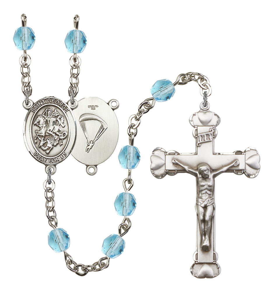 Saint George and Paratrooper Rosary with Aqua Beads