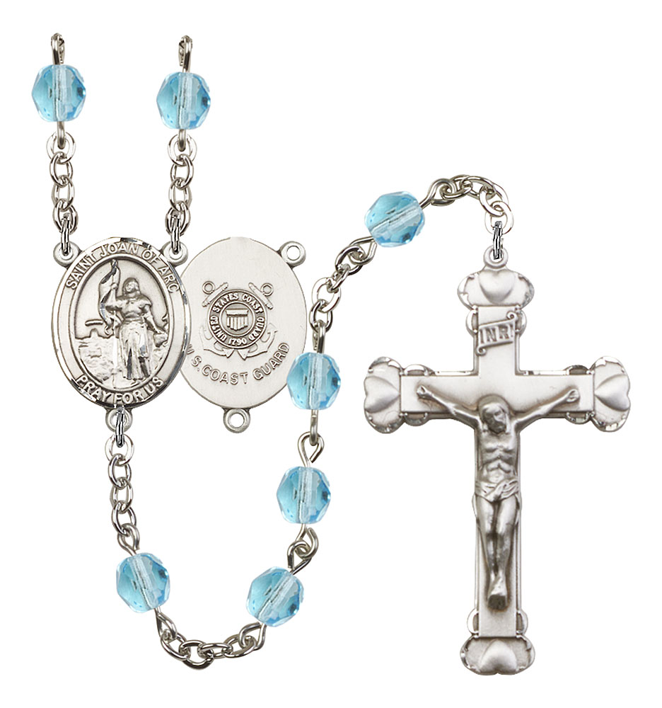 Saint Joan of Arc and Coast Guard Rosary with Aqua Beads