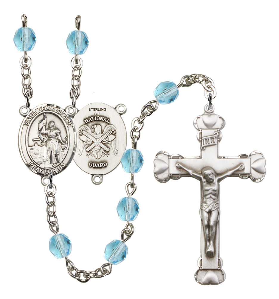 Saint Joan of Arc and Nat'l Guard Rosary with Aqua Beads