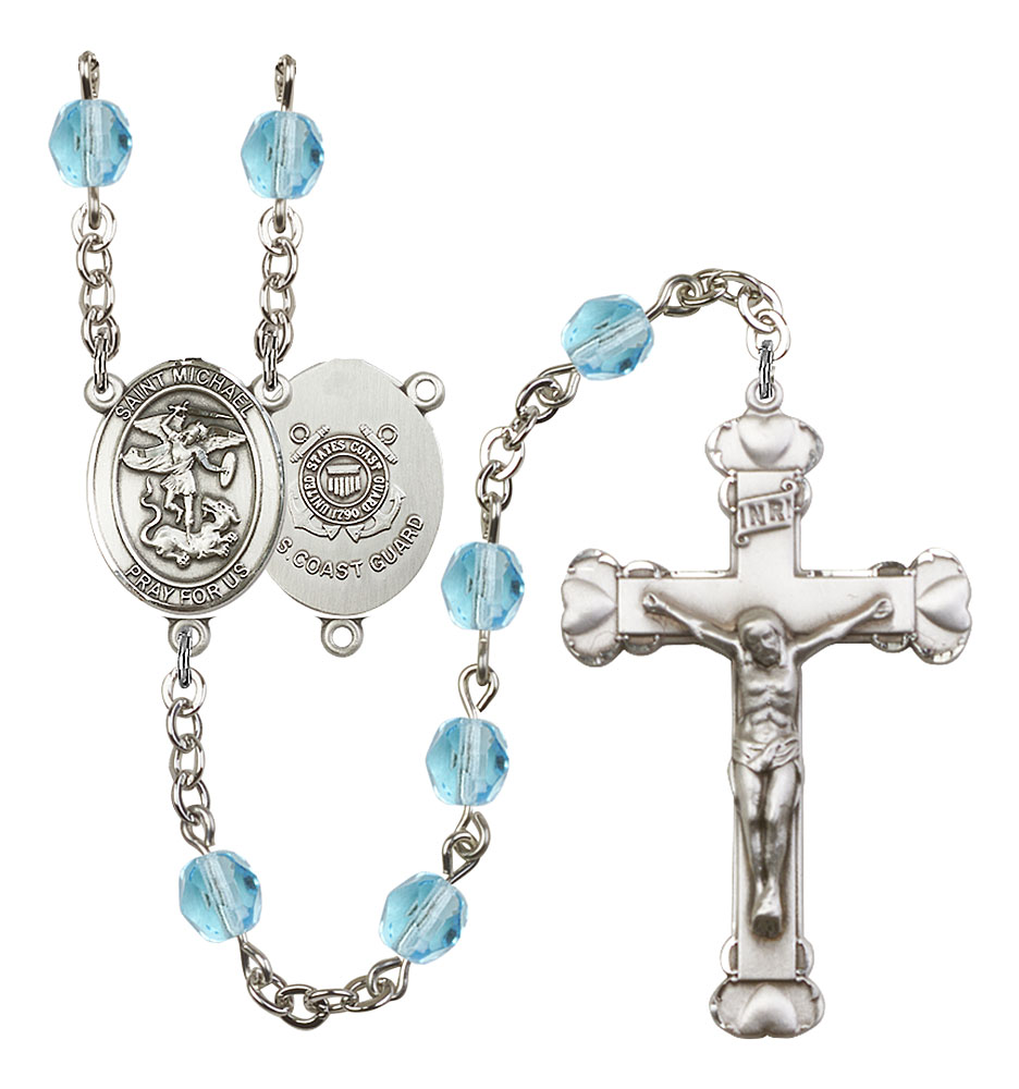 Saint Michael and Coast Guard Rosary with Aqua Beads