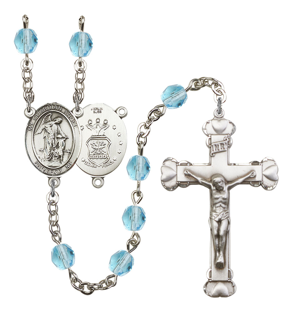Guardian Angel and Air Force Rosary with Aqua Beads