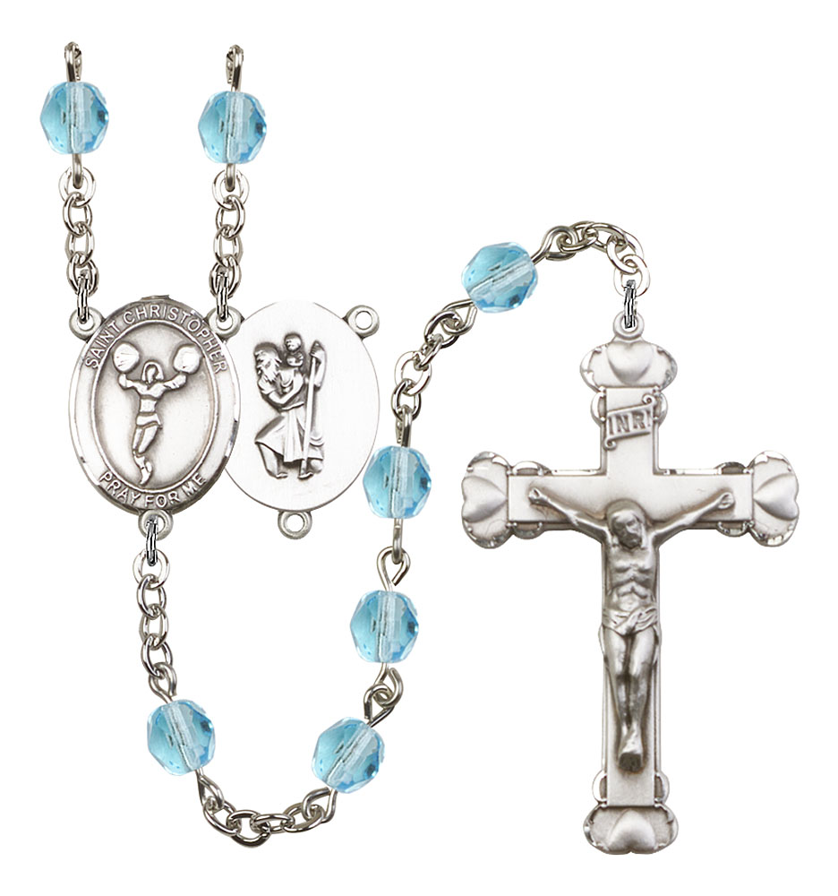 Saint Christopher and Cheerleading Rosary with Aqua Beads