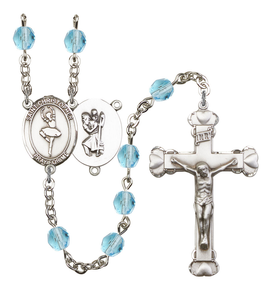 Saint Christopher and Dance Rosary with Aqua Beads