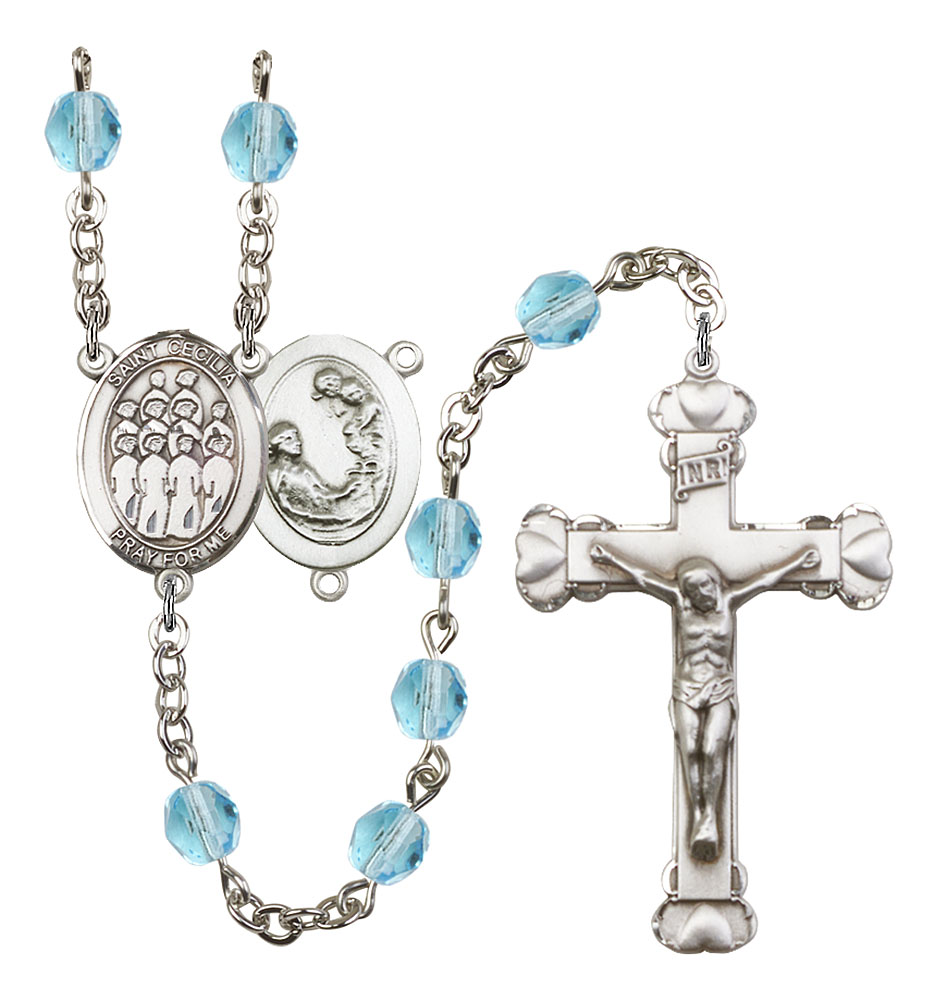 Saint Cecilia and Choir Rosary with Aqua Beads
