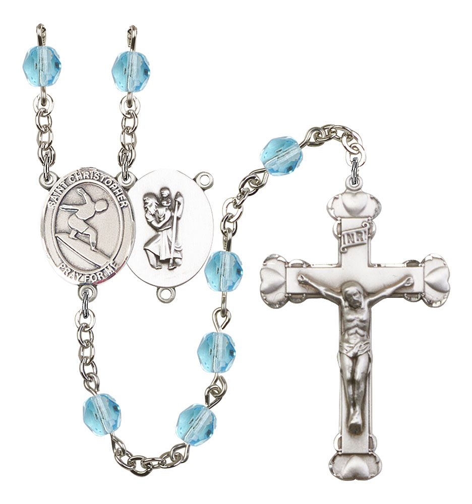 Saint Christopher and Surfing Rosary with Aqua Beads