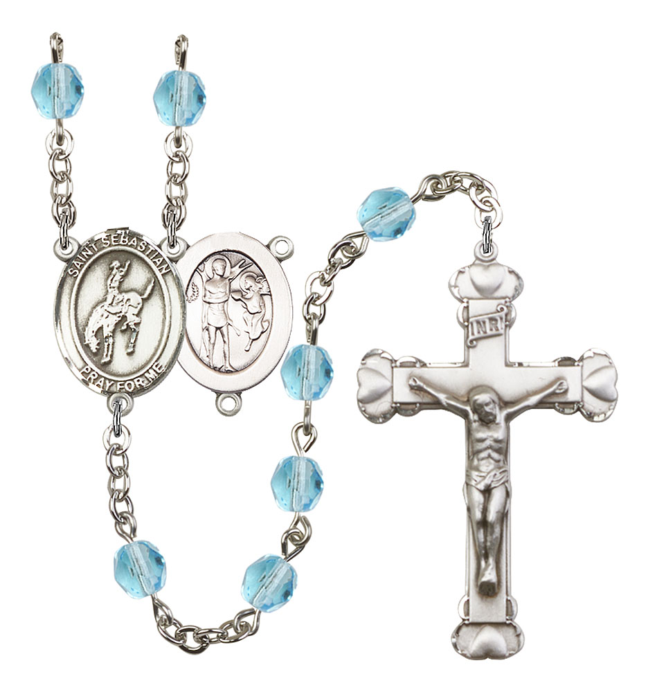 Saint Sebastian and Rodeo Rosary with Aqua Beads