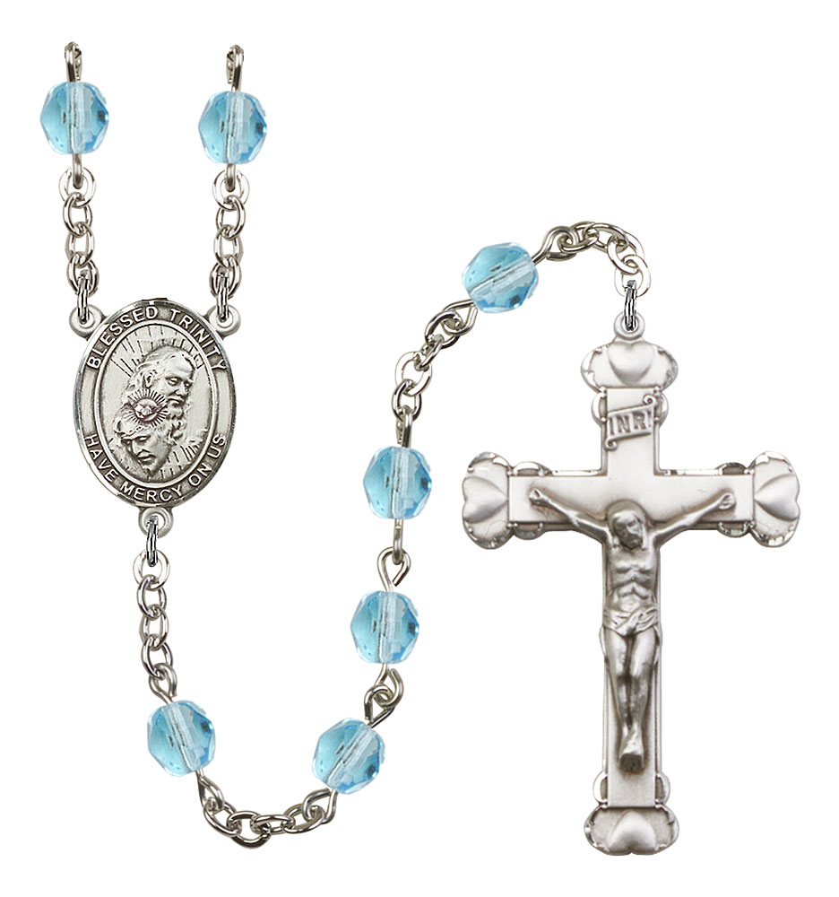 Blessed Trinity Engravable Rosary with Aqua Beads
