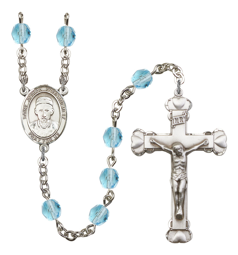 Saint Joseph Freinademetz Engravable Rosary with Aqua Beads