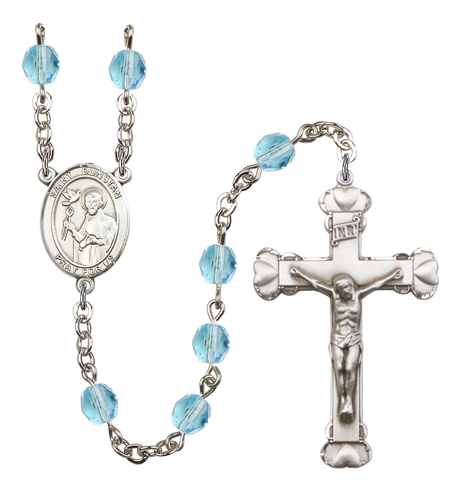Saint Dunstan Engravable Rosary with Aqua Beads