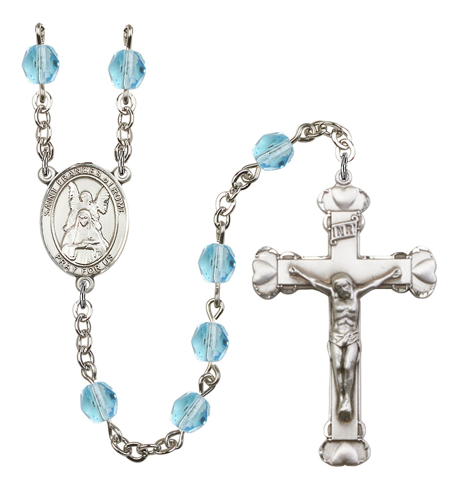 Saint Frances of Rome Engravable Rosary with Aqua Beads