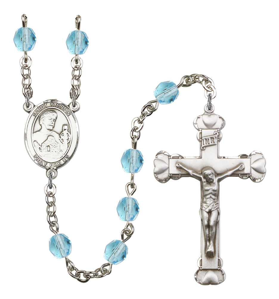 Saint Kieran Engravable Rosary with Aqua Beads