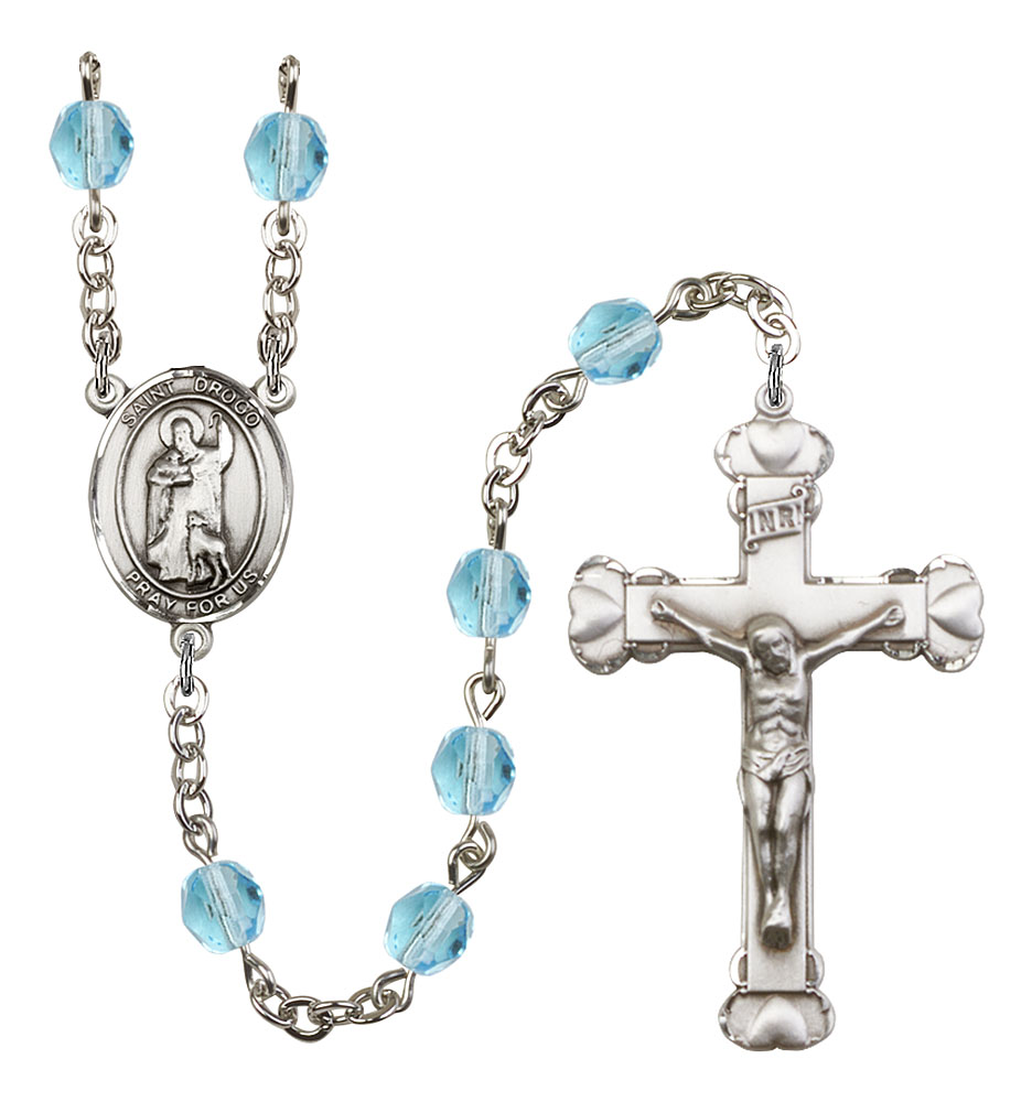 Saint Drogo Engravable Rosary with Aqua Beads