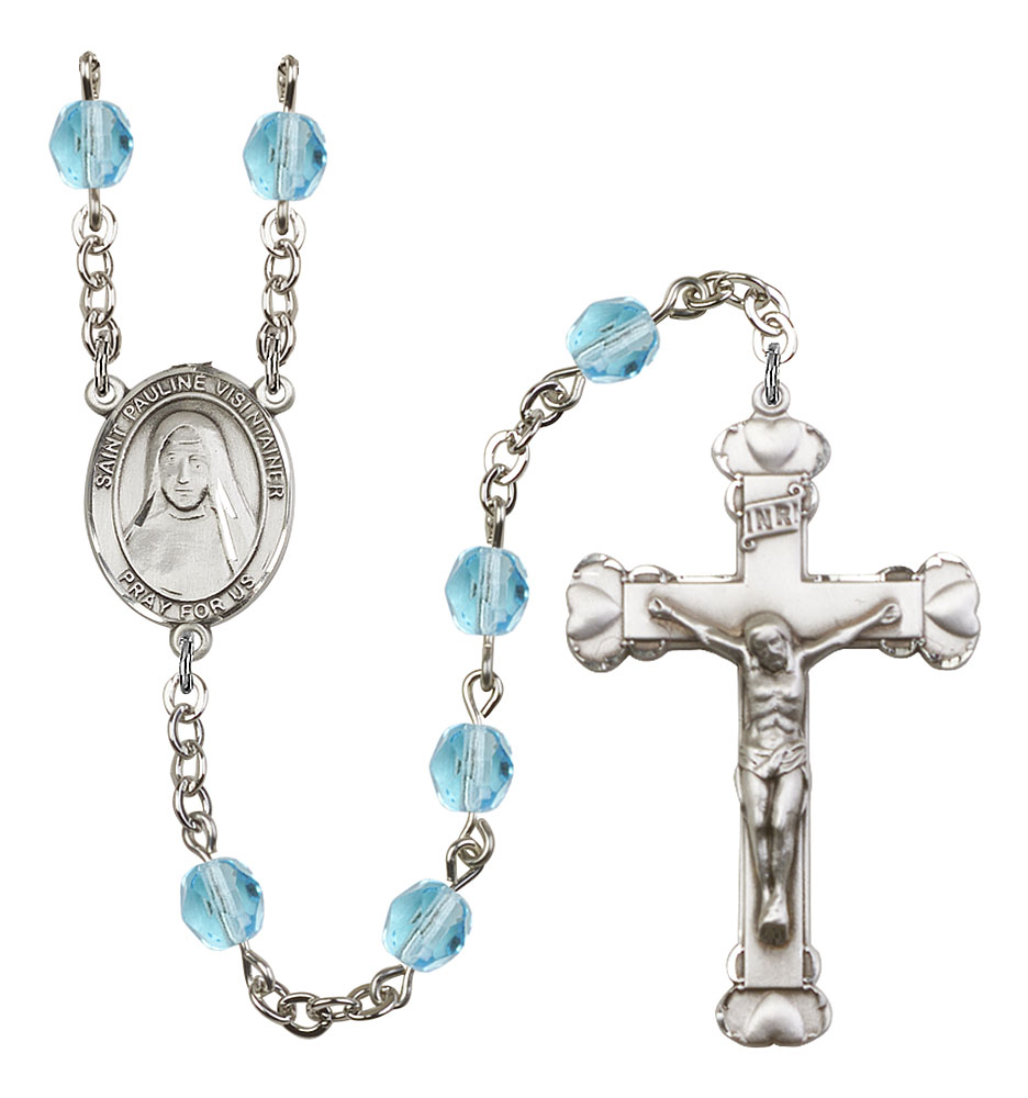 Saint Pauline Visintainer Engravable Rosary with Aqua Beads