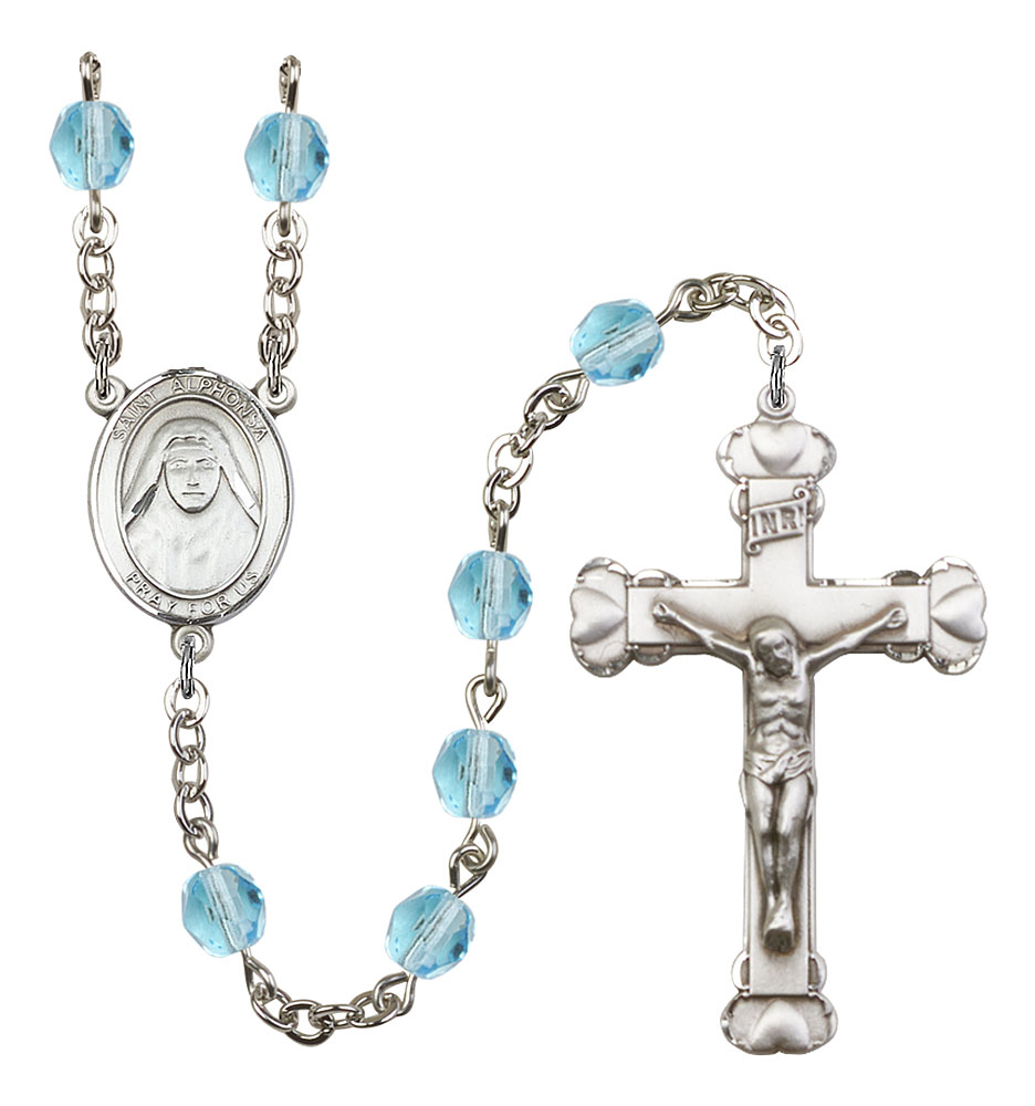 Saint Alphonsa of India Engravable Rosary with Aqua Beads