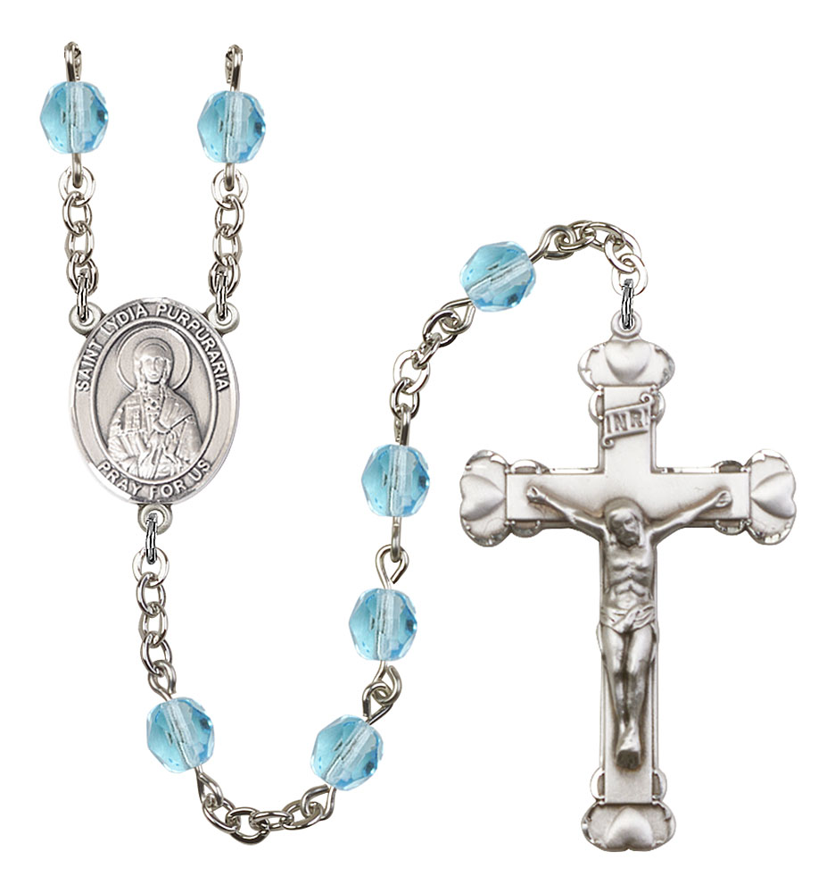 Saint Lydia Purpuraria Engravable Rosary with Aqua Beads