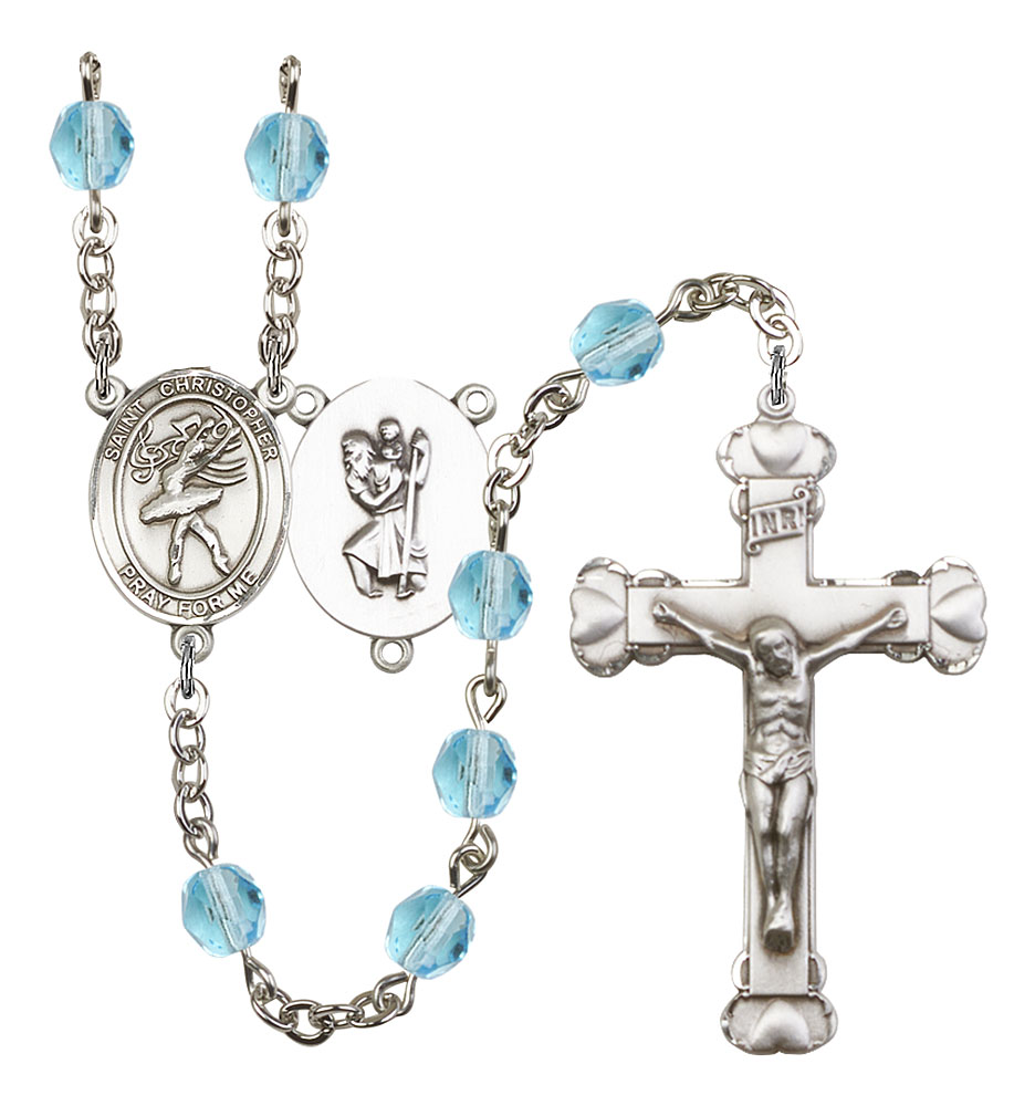 Saint Christopher and Dance Rosary with Aqua Beads