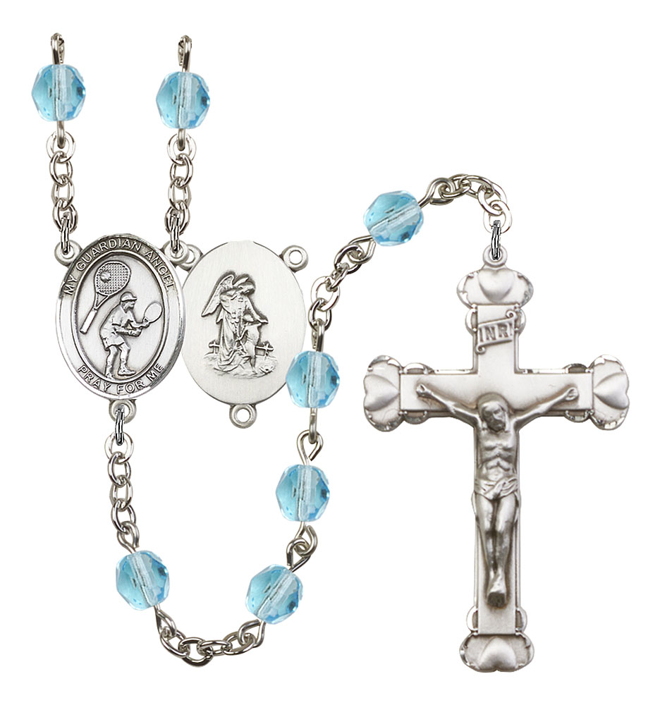 Guardian Angel and Tennis Rosary with Aqua Beads