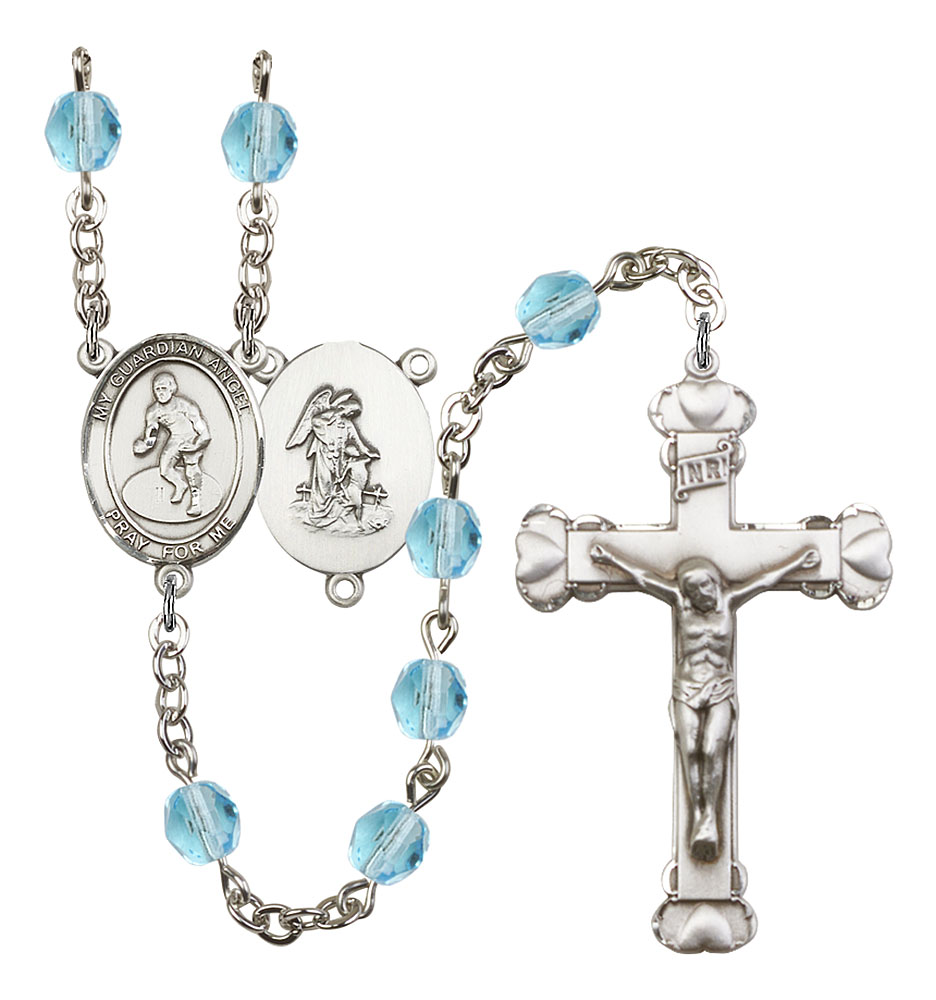 Guardian Angel and Wrestling Rosary with Aqua Beads