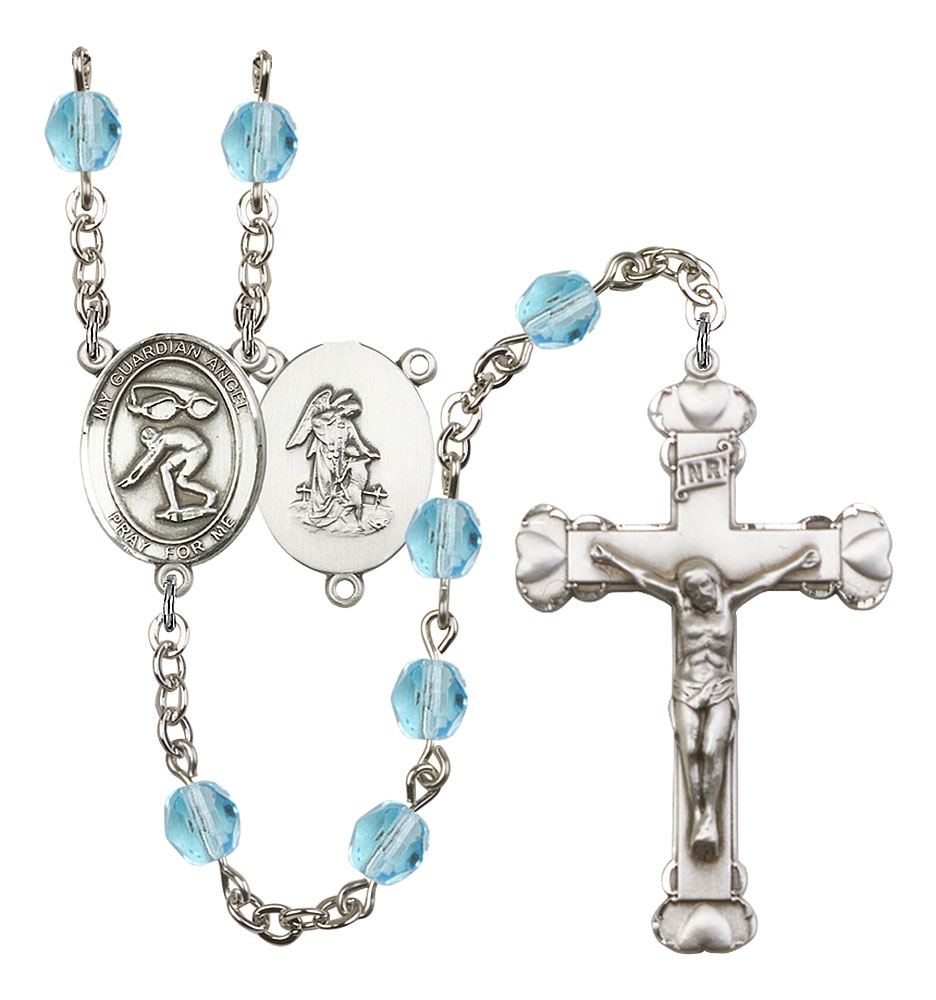 Guardian Angel and Swimming Rosary with Aqua Beads