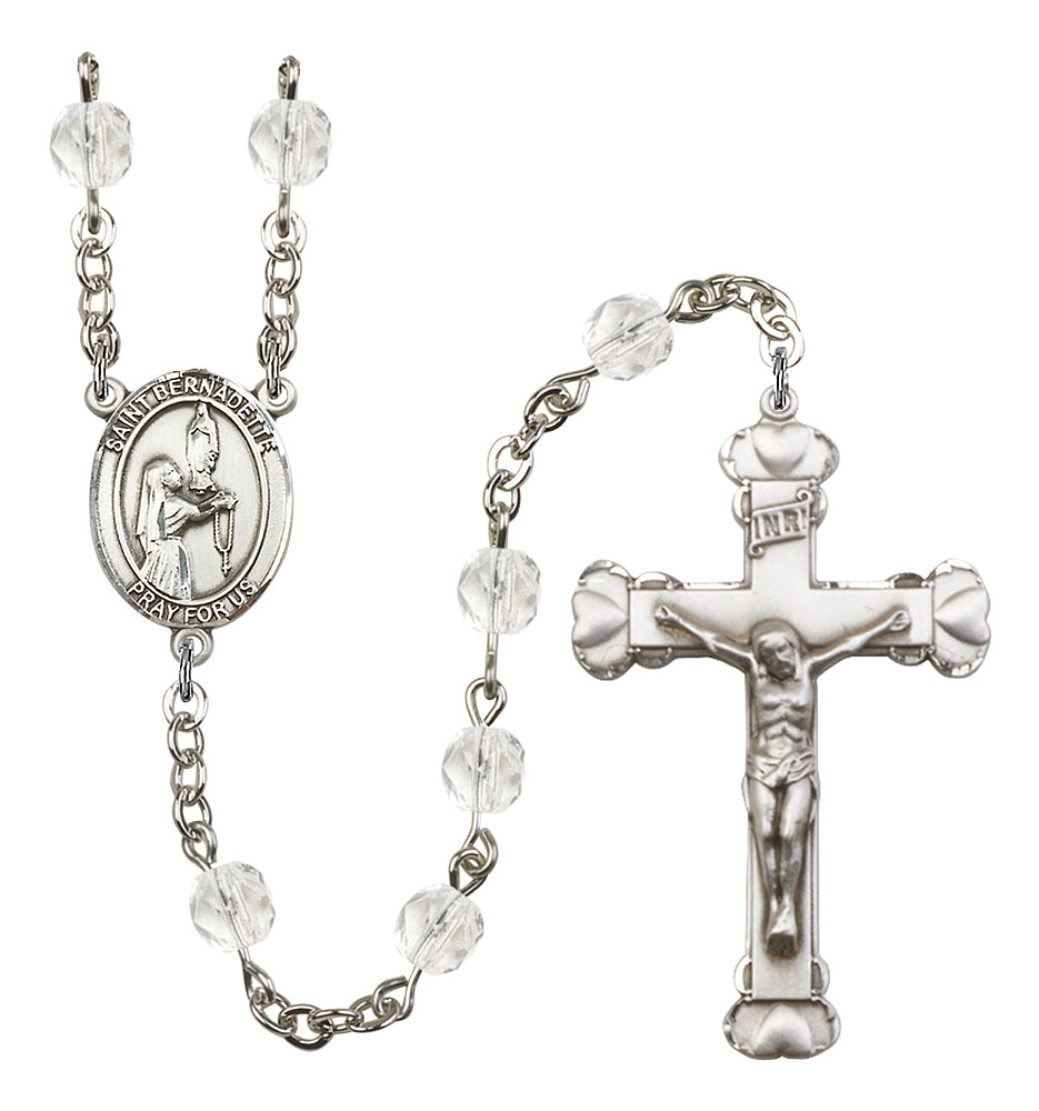 Saint Bernadette Engravable Rosary with Crystal Beads