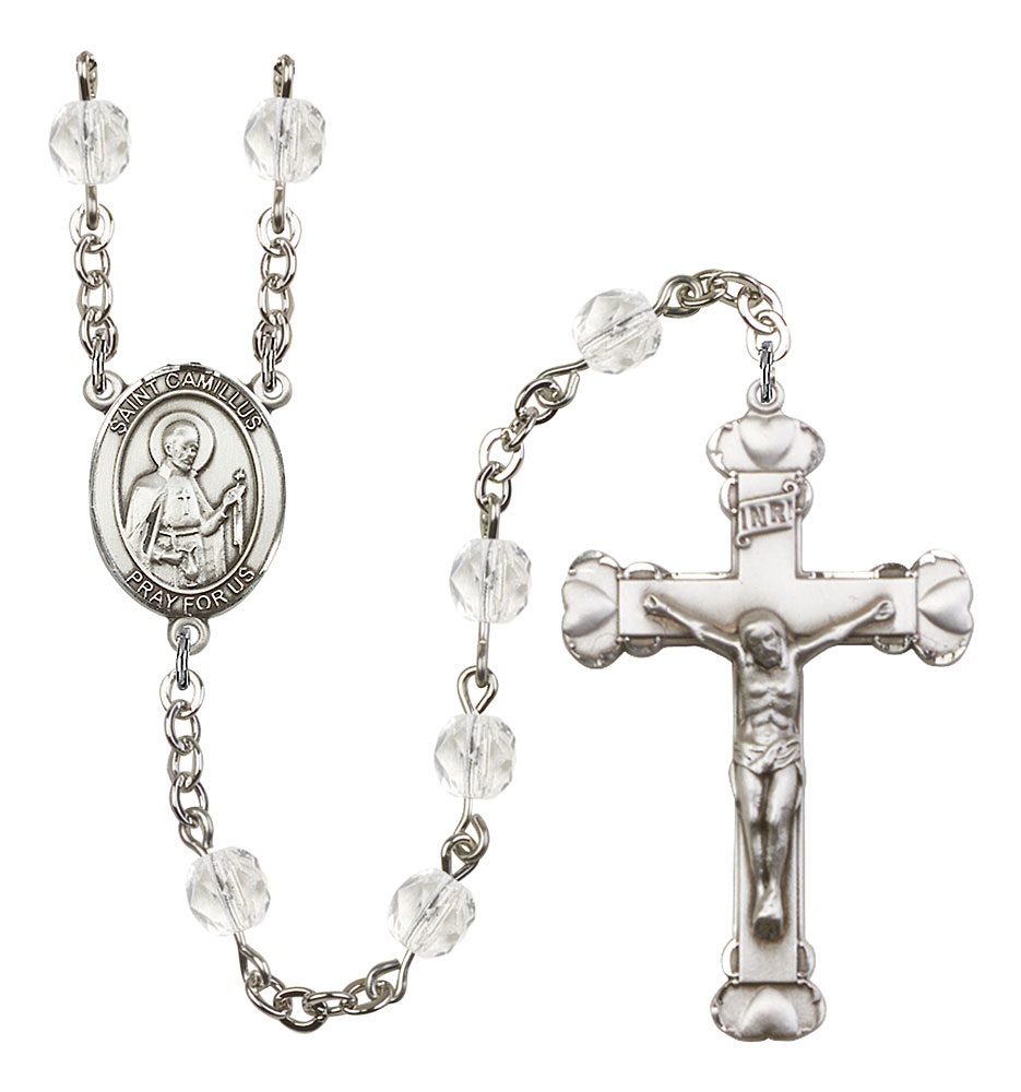 Saint Camillus of Lellis Engravable Rosary with Crystal Beads