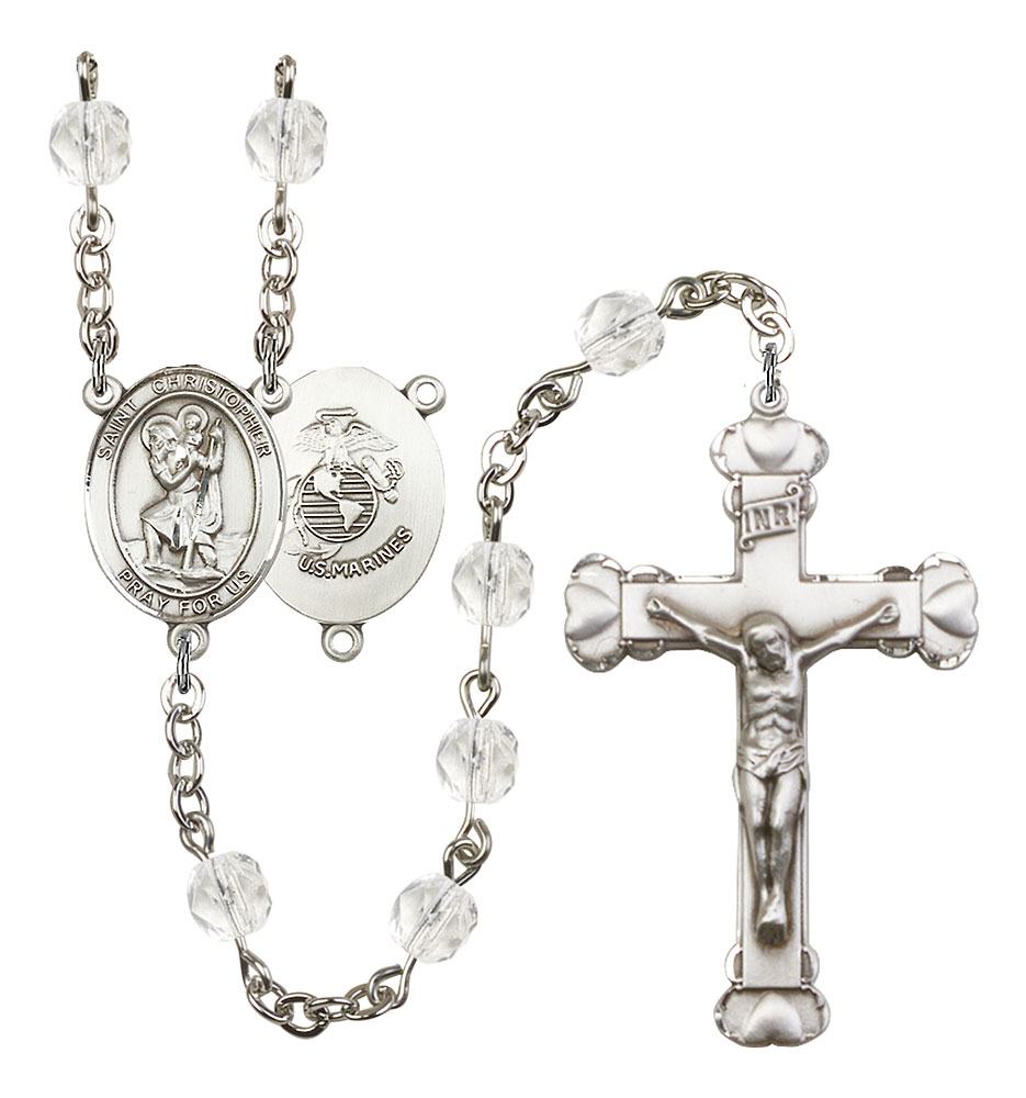 Saint Christopher and Marines Rosary with Crystal Beads