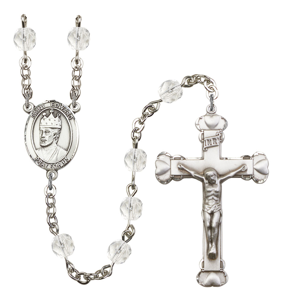 Saint Edward the Confessor Engravable Rosary with Crystal Beads