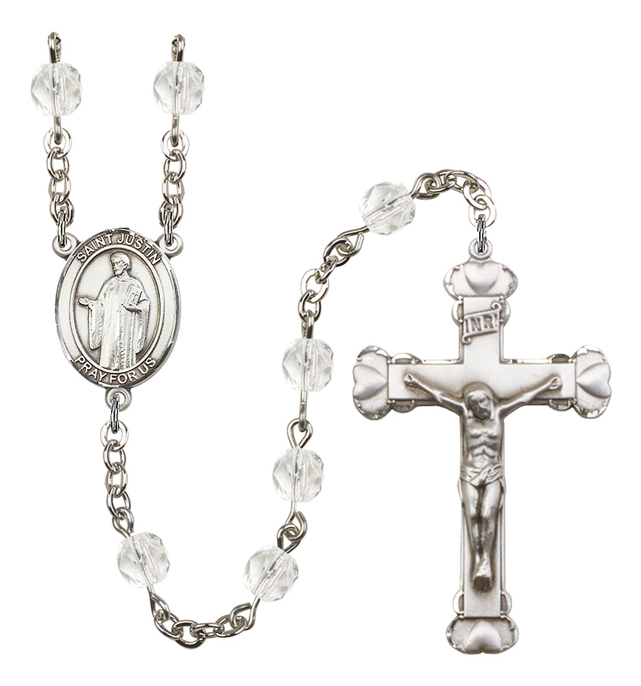Saint Justin Engravable Rosary with Crystal Beads