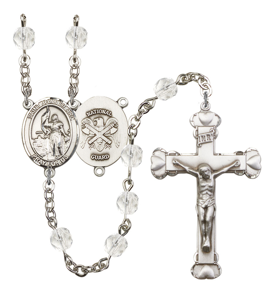 Saint Joan of Arc and Nat'l Guard Rosary with Crystal Beads