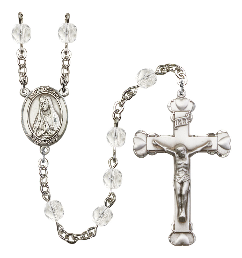 Saint Martha Engravable Rosary with Crystal Beads