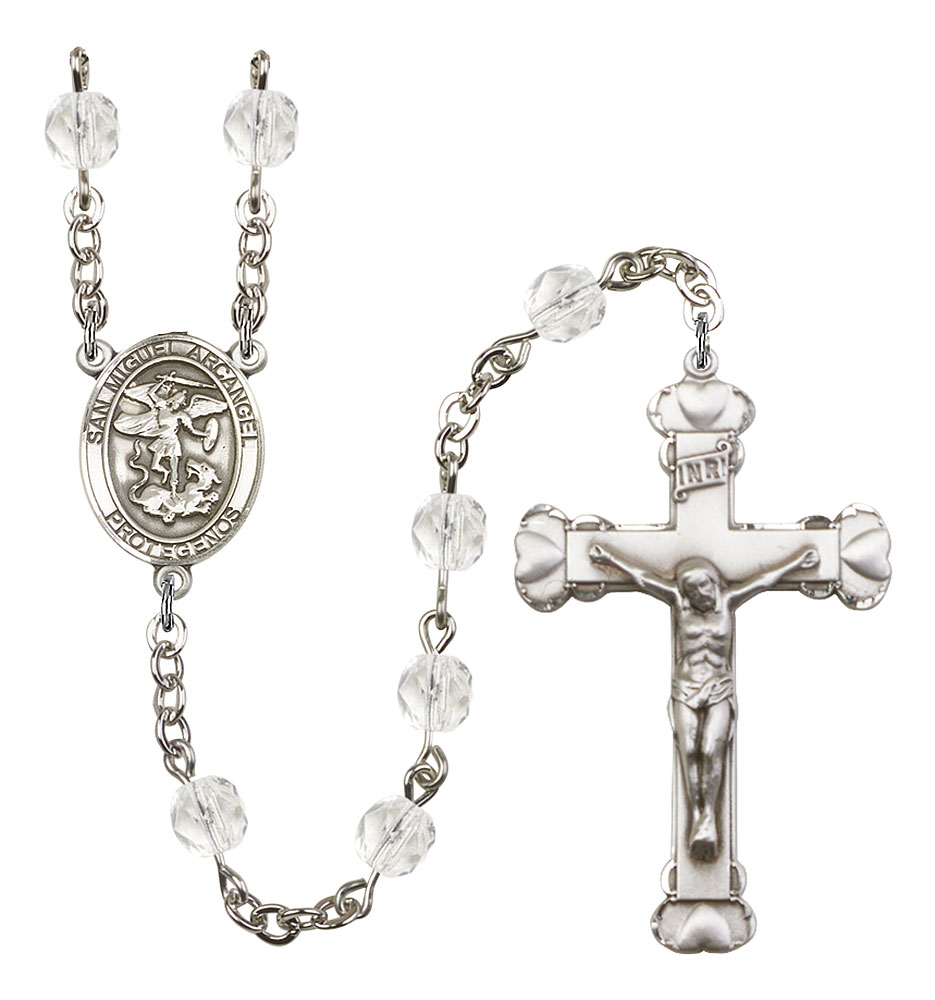 San Miguel Arcangel Engravable Rosary with Crystal Beads
