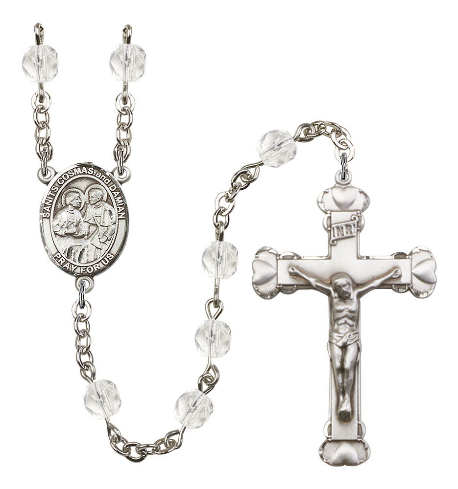 Sebastian-Wrestling Center and 1 3/8 x 3/4 inch Crucifix Gift Boxed St Silver Finish St Sebastian-Wrestling Rosary with 6mm Garnet Color Fire Polished Beads