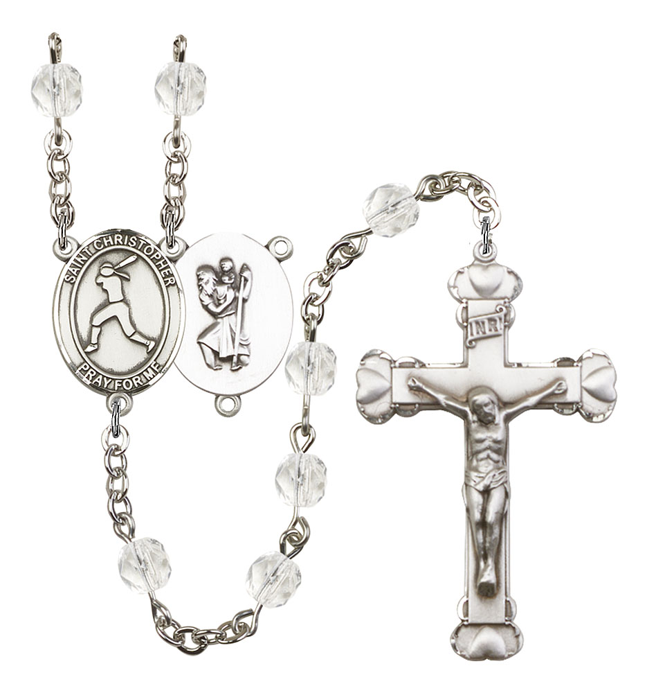 Saint Christopher and Softball Rosary with Crystal Beads