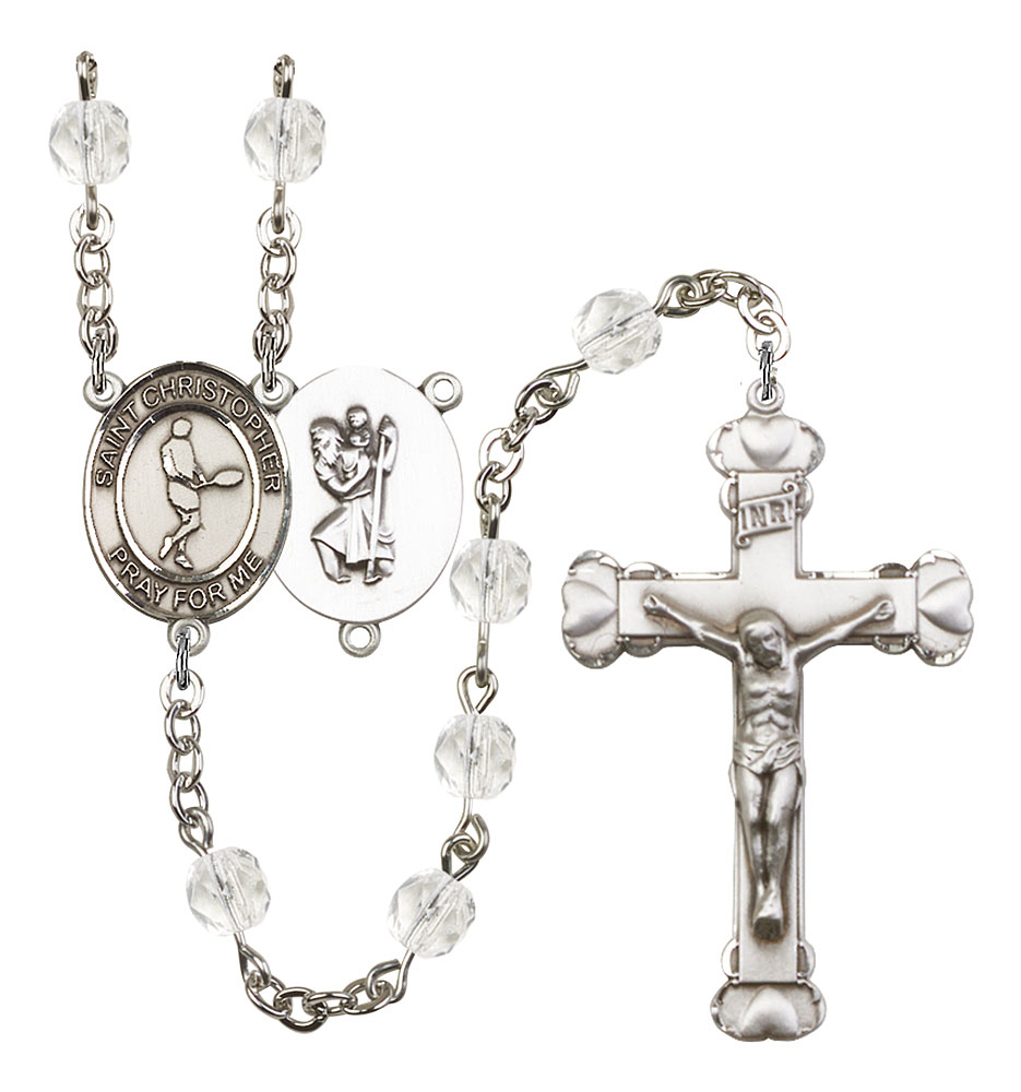 Saint Christopher and Tennis Rosary with Crystal Beads
